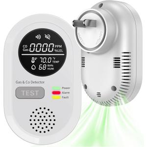 8-in-1 Natural Gas Leak Detector & Carbon Monoxide Detectors - Monitor CO, Natural Gas, Temperature & Humidity HD Screen with Gas & CO Monitor Alarm Sound Warning for Home, RV, Apartment Safety (1)
