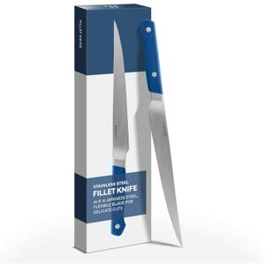 Misen 7.5" Stainless Steel Fillet Knife  Flexible Blade for Precision Fish Filleting & Meat Trimming - High-Carbon Steel for Long-Lasting Sharpness  Ergonomic Handle for Control  Blue