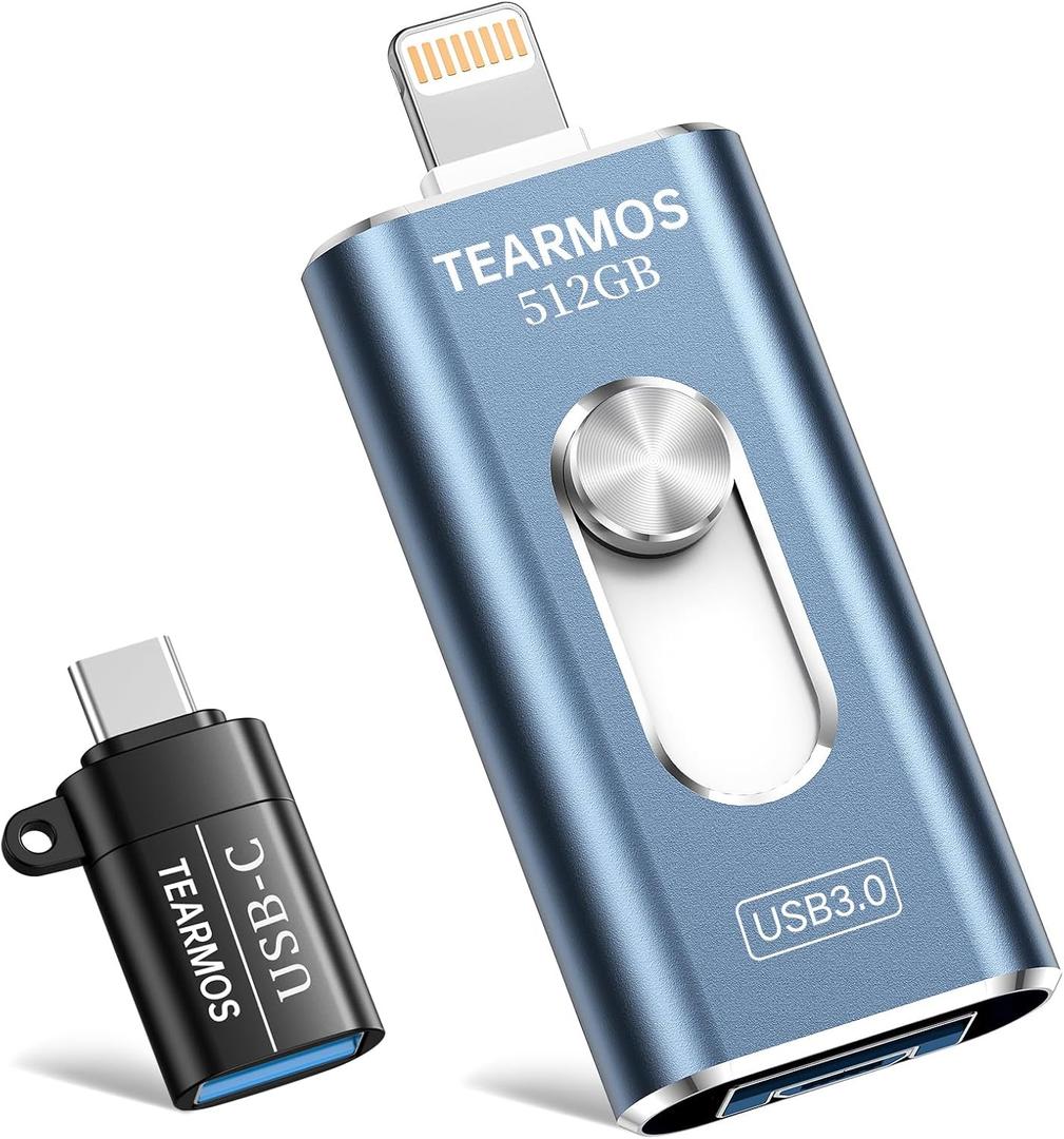 512GB USB Flash Drives for Phone, iPhone Memory Storage Stick for Photos and Videos, Compatible with iPhone iPad Android PCs, No App Required Plug & Play (Dark Blue)