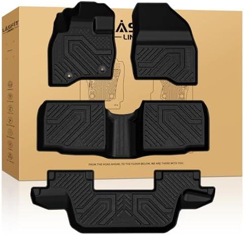 LASFIT Floor Mats for Ford Explorer 2015-2019 7 Seater All Weather TPE Car Liners Custom Fit for Front, Rear and 3rd Row, Black 4pcs