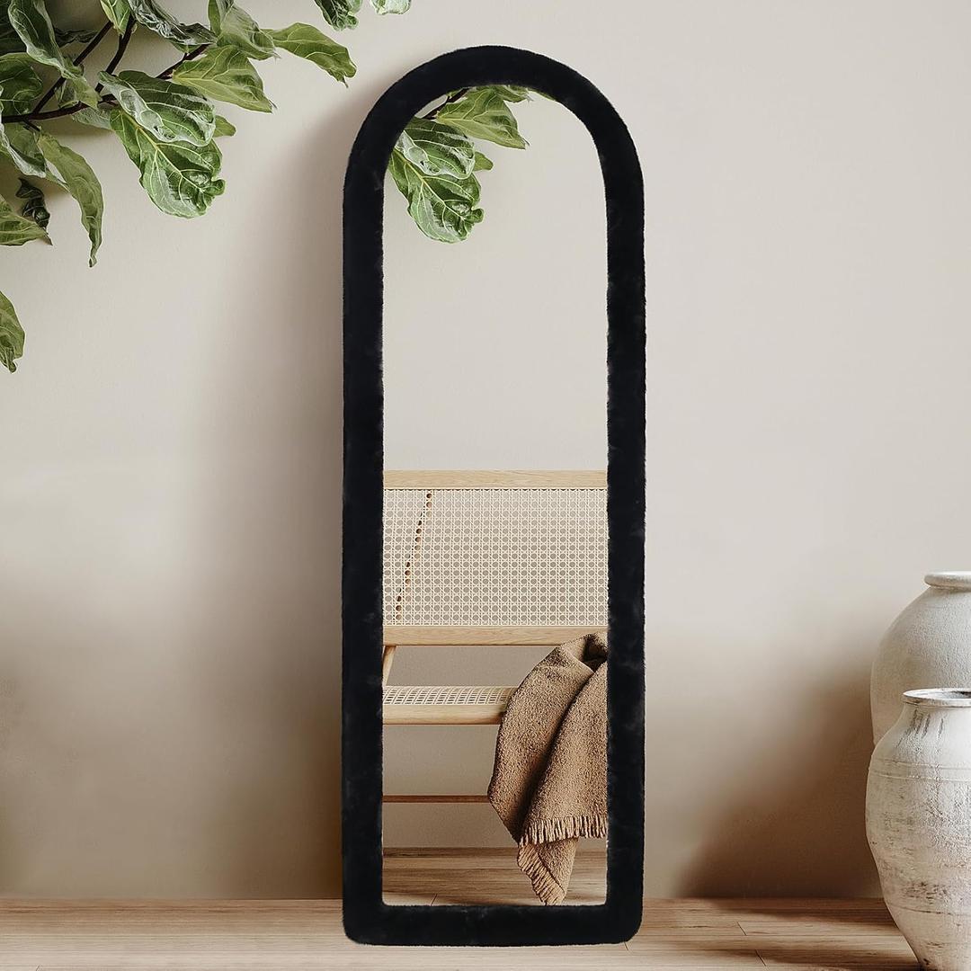 Fluffy Non-Slip Mirror Frame Cover - Stretchy Soft Protector for Arched & Full-Length Mirrors, 64"x21" Secure Fit, Easy Install Home Dcor, Fits Most Mirrors (Mirror Not Included) (Black)