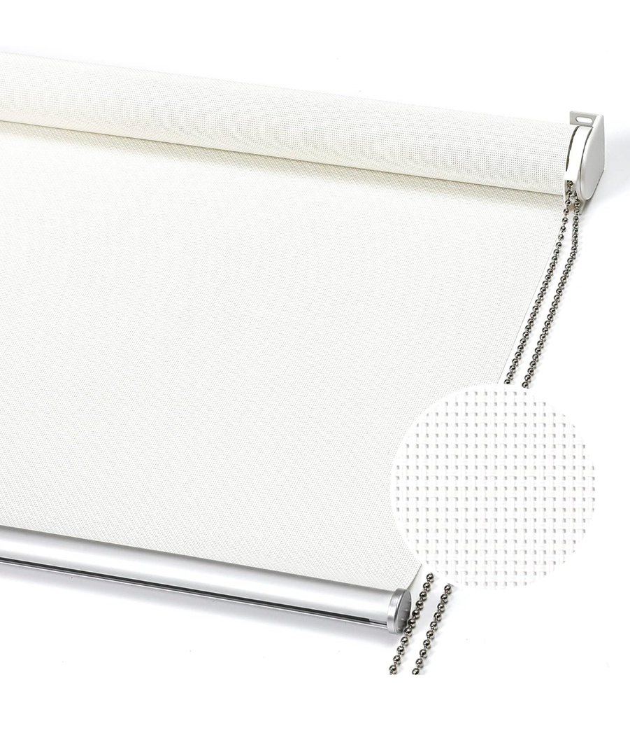 ChrisDowa Light Filtering Roller Shades, with 5% Openness Solar Screen, Flame Retardant Fabric. Solar Semi Sheer Roller Blinds for Office and Home. Easy to Install.Off White,50" W x 72" H