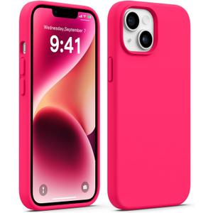 AOTESIER Compatible with iPhone 14 Case, Full Body Food-Grade Silicone Wear-Resistant, Anti-Drop Protection with Soft Anti-Scratch Microfiber Lining Phone Case, Hot Pink