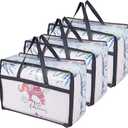 Clear Clothes Storage Bag Organizer with Reinforced Handle, Vinyl Storage Bags for Comforter, Blanket, Bedding, Toys, Transparent Moving Totes with Sturdy Dual Zippers, 3 Pack, 55 L, Black