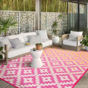 Wonnitar Waterproof 9x12 Outdoor Rug, Reversible Plastic Straw RV Rug for Camping, Outside Patio Area Rug, Indoor Outdoor Portable Mat for Picnic Backyard Balcony Deck Decor, Orange/Pink
