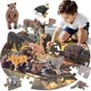 THINKBAY 12PCS Large North American Animal Figurines & 67PCS Large Woodland Jigsaw Puzzles Toys for Preschool Kids Toddlers, Ideal Realistic Safari Animals Toys Gift for Toddlers Kids