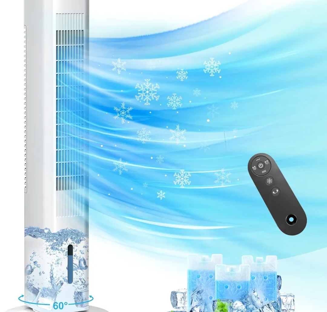 BEBEGINE Windowless Portable Air Conditioner Ac Units with Remote, Evaporative humidifier Air Tower Cooling Fan, Small Indoor Outdoor Oscillating Swamp Cooler 7H Timer,Large White