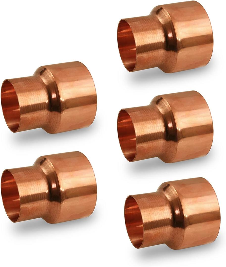 SUPPLYGIANT DDSD0122-5 Reducing Copper Coupling Fittings With Sweat Ends And Rolled Tube,  1 1/4" x 1"