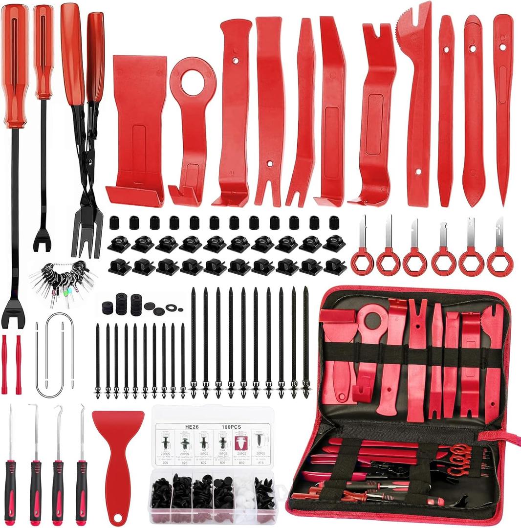 GLK 248pcs Trim Removal Tool, Pry Tool, Door Panel Radio/Stereo Terminal Removal Tool Kit, Fasteners Remover, with Car Retainer Bumper Clips,Automotive Hook Set, Blue