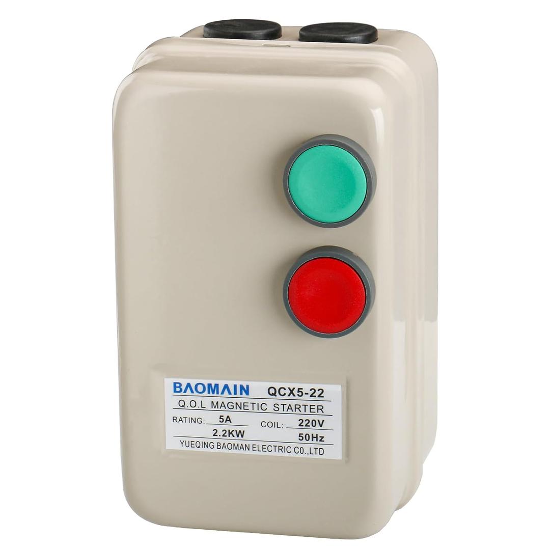 Baomain Magnetic Electric Motor Starter Control QCX5-22 AC 220V 3.2-5A 3HP 1.5-2.2KW 3 Phase