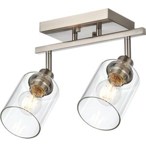 VINLUZ 2 Light Wall Sconces for Bathroom in Brushed Nickel Finish Modern Vanity Lighting with Rotatable Light Head Classic Spotlight Fixture with Clear Glass Shade