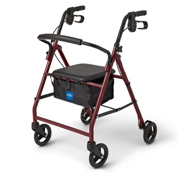 Medline Steel Rollator Walker for Adult Mobility Impairment, Foldable, Burgundy