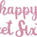 BEISHIDA Pink Glitter Happy Sweet 16 Birthday Banner, Pre-Strung Glitter Happy 16 Birthday Decoration for GirlsHappy 16th Birthday Sign for Women, Girls