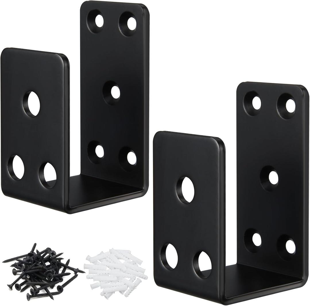 Door Barricade Brackets,2Pack Heavy Duty Door Security Bar Brackets,Open Security Bar Holder U Brackets,Fits 2 x 4 Lumber for Door Brace, Home, Garage, Barn, Shed,Gate Security, Black