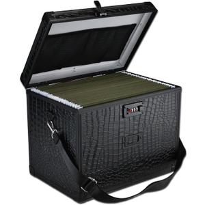 File Storage Cabinet File Organizer Document Organizer File Box in Office and Home with Combination Lock with 20 Letter Size Hanging Files (Aligator Black)