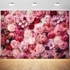6x4ft Flower Backdrop Pink Red Rose Flowers Floral Wall Photography Background Birthday Baby Shower Wedding Party Banner Decorations Supplies Photo Booth Props
