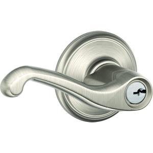 SCHLAGE F51A FLA 619 Flair Lever Keyed Entry Lock, Satin Nickel
