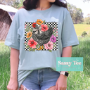 Chicken Shirt Women Farm Tees Funny Graphic Shirt for Chicken Lovers Farm Shirts Chicken Mom Tee Tops (L, Light Blue)