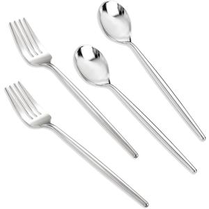 SUT 100Pcs Silver Plastic Silverware - Plastic Spoons and Forks, Disposable Silverware, Plastic Cutlery Set,50 Gold Plastic Forks, 50 Gold Plastic Spoons for Catering, Parties, Dinners, Weddings