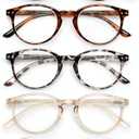 JOLISU 5 Pack Reading Glasses For Women/Men-Blue Light Blocking Computer Reader w/Round Frame - Retro Clear Lens Fake Eyeglasses（2.5）
