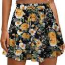 BETTE BOUTIK Women Flowy Tennis Skorts Chiffon Summer Boho Casual Dressy Floral Comfy Cute Mini Skirts Loose Ruffle Western Going Out Chic Shorts Black Yellow Flower M