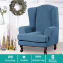 Turquoize Wingback Chair Covers 2 Piece Wing Chair Slipcover Stretch Slipcovers for Wingback Chairs Wing Chair Cover Spandex Jacquard Fabric with Elastic Bottom Non-Slip Furniture Cover, Dusty Blue
