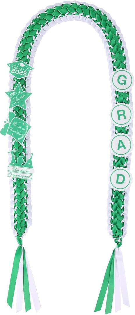 Graduation Ribbon Leis 2025 Class of 2025 Graduation Decor Gift Graduates Senior for Him Her Congrats Grad (White & green)