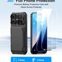 BXYJY for iPhone 17 Case Wallet with Screen Protector (Tempered Glass), Card Holder (4-5 Cards), Slide Camera Cover, Military Grade Drop, Heavy Duty Men Women Shockproof Case for iPhone 17, Black