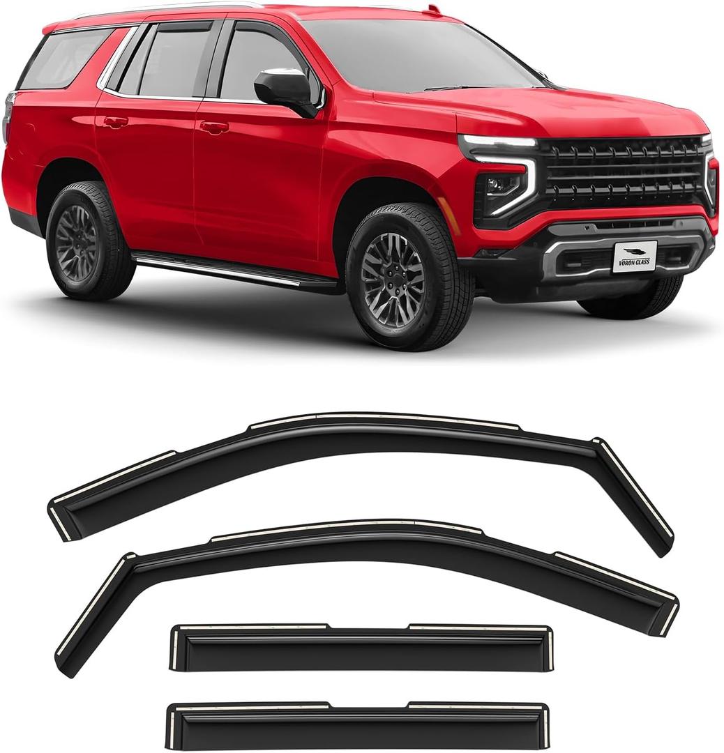 Voron Glass in-Channel Extra Durable Rain Guards for Chevrolet Tahoe 2021-2025, Window Deflectors, Vent Window Visors, 4 Pieces - 200615