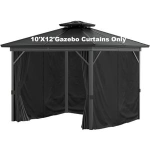 Gazebo Curtains 10'x12' Outdoor Waterproof, 4-Panels Sidewall Curtains Universal Replacement with Zipper for Patio, Backyard, Garden (Black, 10'x12')