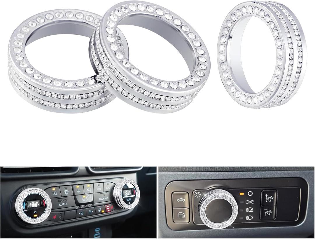 1797 Car Bling Accessories fit for Ford Maverick 2022 2023 2024 Interior AC Air Conditioning Headlight Knob Covers Metal Crystal Decoration Pack of 3