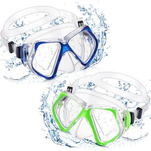 Weewooday 2 Pcs Adults Swimming Goggles with Nose Cover Antifog Clear Snorkel Diving Mask Wide View No Blurring Tempered Glass Scuba Swim Goggle for Adult Men Women Youth