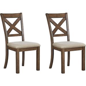 Signature Design by Ashley Moriville Modern Farmhouse 19" Upholstered Dining Room Chair, 2 Count, Brown, 2 set