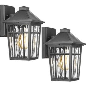 Darkaway Outdoor Wall Lights for House, 2pcs Exterior Lighting Fixtures Wall Mount Porch Lights Waterproof Outdoor Sconce Lights with Water Ripple Glass for Patio Hallway Garage (11inch-2pack, Black)