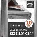 RAINDEWAY 10x14 Feet Tarps Heavy Duty Waterproof,10Mil Thick Multipurpose Poly Tarp Cover with Metal Grommets and Reinforced Edges,Silver/Brown Tarp