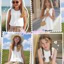 Ficerd Girls' Tank Tops Kids Summer Sleeveless Tunic Pleated Loose Shirt Dressy Crew Neck Casual Cute Blouses 5-14 Years (White)