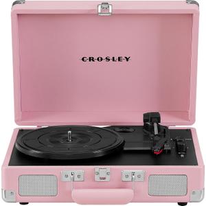 Crosley CR8005E-BH Cruiser Plus Vintage 3-Speed Bluetooth in/Out Suitcase Vinyl Record Player Turntable, Blush