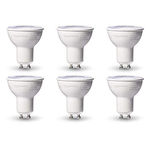 Amazon Basics MR16 LED Light Bulb, 50W Equivalent, Energy Efficient 7W, GU10 Base, Warm White 3000K, Dimmable, 10,000 Hour Lifetime, 6-Pack