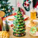 Joiedomi 15" Tabletop Prelit Ceramic Christmas Tree with 70 Multicolor Lights, Hand-Painted Ceramic Tabletop Christmas Tree with Extra Clear Top Star for Xmas Holiday Indoor Decorations (Green)