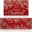 Tinideya 2 Pcs Holly Pine Branches Merry Christmas Kitchen Mats Set - Washable Non Slip Christmas Rug Winter Doormat for Xmas Home Floor Decorations (Red)