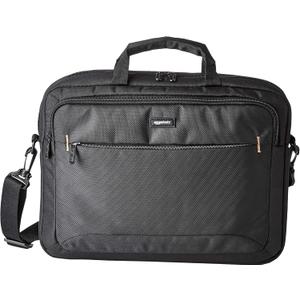 Amazon Basics Laptop Carrying Case with Shoulder Strap, 15.6-inch, Black, Large Capacity Office Work Bag, 10-Pack