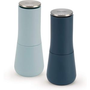 Joseph Joseph Milltop Non-Spill Salt and Pepper Mill 2-piece Set, Refillable with Ceramic Grinder, Adjustable Grinding Size, Blue
