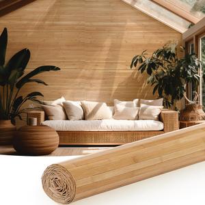Juexica 3 Pcs Natural Bamboo Wall Panel for Interior Wall 48''x96'' Bamboo Covering Renewable Pole Wainscoting Room Divider Wrap Decor for Bedroom Living Room Kitchen Island Office (Carbonized)