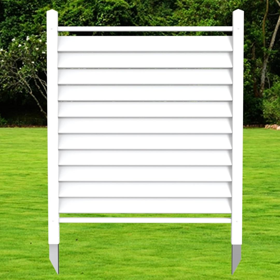 36" W X 45" H Reinforced White Vinyl Privacy Fence, Double Windproof Air Conditioner Fence Trash Can Fence, Louvered Vinyl Screen Panel Kit (1 Panels)