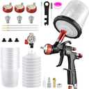 A610 LVLP Air Spray Gun Premium Kit, with 1.3/1.5/1.7mm Nozzles & Air Regulator, 650ml Mixing Cup & 10x Disposable Cups, Paint Gun for Cars, Furniture, Fence, Varnish&Top Coat