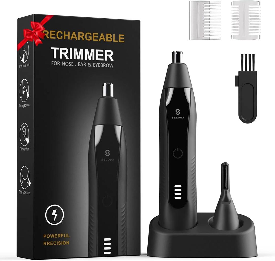 Ear and Nose Hair Trimmer for Men, 2025 Professional Painless USB Rechargeable Eyebrow & Facial Electric Hair Trimmer for Men Women, Powerful Motor, Dual Edge Blades, IPX7 Waterproof Easy Clean (Black)