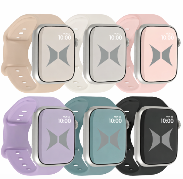 Smart Watch Soft Silicone Band 6-Pack, Small, Waterproof, New Buckle Design, 38/40/41mm, Compatible with Apple Watch, For Women/Men, Black/Pink Sand/Stone/Gray/Cactus/Dark Cherry 
