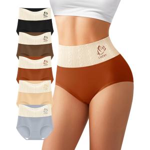 Women's Cotton Underwear High Waisted Tummy Control Panties 5 Pack (L)