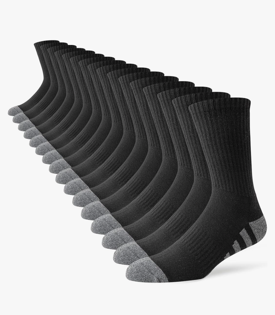 JOYNÉE 8 Pairs Mens Crew Work Cushion Socks Long Athletic Running Socks Workout Breathable Socks 9-12