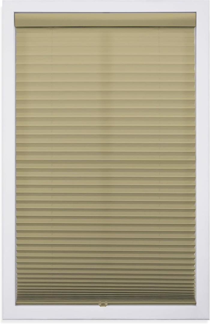 DEZ FURNISHINGS Cordless 1" Light Filtering Pleated Shade, Fabric, 28"W x 64"H, Camel
